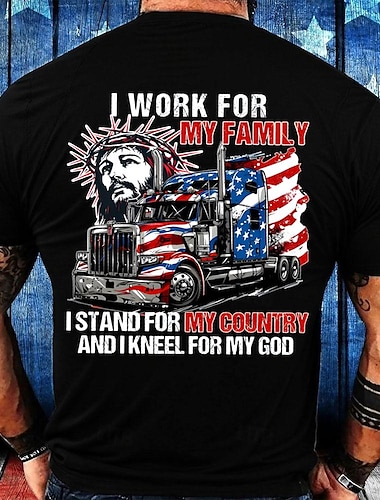  Hombre Coche Letra Bandera estadounidense de los Estados Unidos Jesús Camiseta Camiseta superior Manga Corta Camiseta Cuello Barco Camisa Deportes Clásico Casual Calle Deporte Negro Verde Ejército
