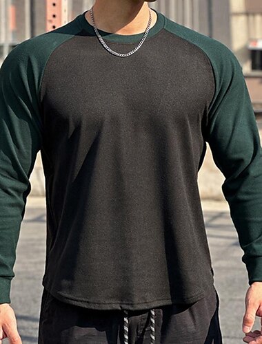  Herr T-shirt för jogging Lappverk Långärmad T-shirt Ledigt Fritids- Andningsfunktion Mjuk Gymträning Löpning Gång Sportkläder Sportkläder Färgblock Svart Vit Kaffe