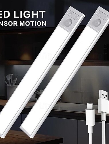  2 τεμ φως αισθητήρα κίνησης led, USB επαναφορτιζόμενα φώτα κάτω από το ντουλάπι ασύρματα, μαγνητικά για κουζίνα, ντουλάπα & σκάλες - ρυθμιζόμενη θερμοκρασία χρώματος & φωτεινότητα