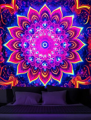  mandala bohemien arazzo luce nera uv reattivo fosforescente zen meditazione natura nebbiosa arazzo appeso arte murale per soggiorno camera da letto