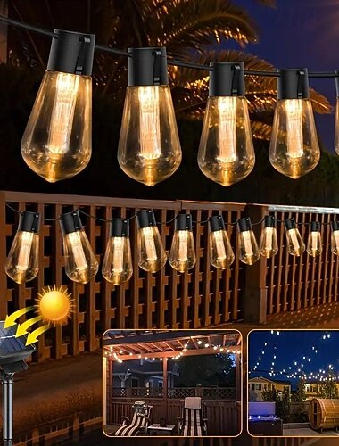  Solar-Lichterkette im Vintage-Stil, wasserdichte Lichterkette für Weihnachten mit 10/20/30 bruchsicheren LED-Glühbirnen&amp;8 Funkelmodi für Feiertage, Weihnachten, Hochzeit&amp;Camping-Dekor