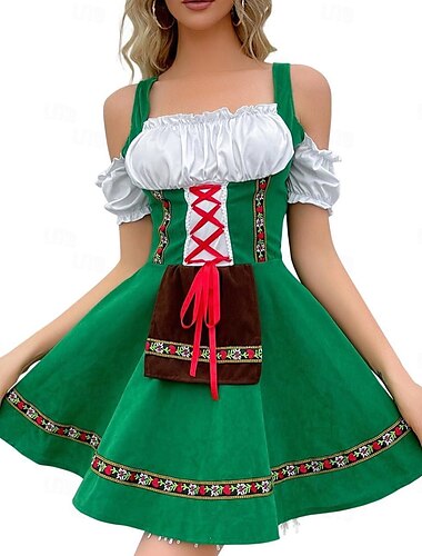  Damen Karneval Oktoberfest Dirndl Bier Kostüm mit Shirt und Schürze Bayerisch Wiesn Traditioneller Stil