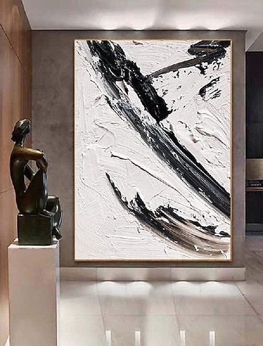  pittura a olio di arte astratta in bianco e nero dipinto a mano pittura in bianco e nero pittura con texture nera arte della parete pittura in bianco e nero arte della parete fatta a mano in bianco e