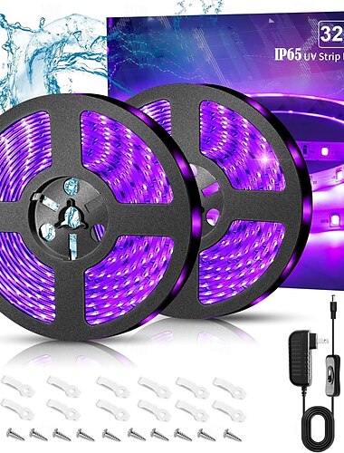  אור פס uv שחור עמיד למים, ערכת גוף תאורה ip65 סגול led שחור 600 פסי תאורה לד עם ספק כוח 12v עבור אורות ניאון זוהרים ליל כל הקדושים בחוץ ובפנים ארונות מסיבה פוסטרים סירות