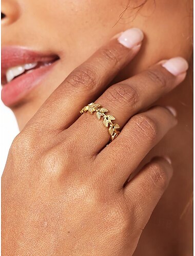  elegante anello da donna in acciaio inossidabile con motivo botanico e placcatura in oro