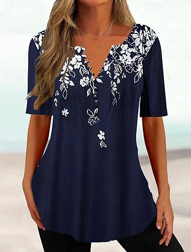  camicia da donna camicetta casual floreale bottoni stampa manica corta normale top girocollo vacanza quotidiano rosa blu navy blu grigio estate