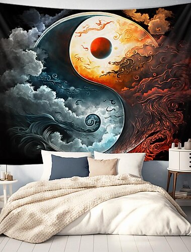  Yinyang taichi hangend tapijt kunst aan de muur groot tapijt muurschildering decor foto achtergrond deken gordijn thuis slaapkamer woonkamer decoratie
