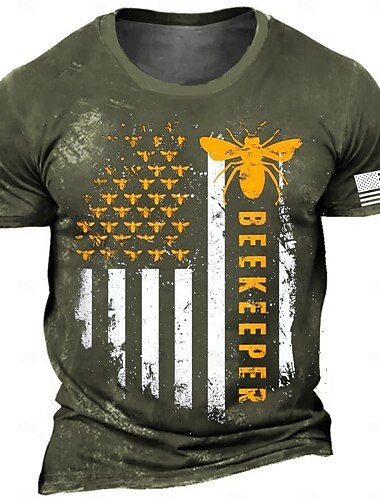  退役軍人の日 メンズ パトリオット 愛国者 ベテラン 蜂 アメリカ 米国旗 スローガン Tシャツ 半袖 Tシャツ 3Dプリント クルーネック シャツ レトロ ビンテージ カジュアル ストリートスタイル スポーツ アウトドア ホリデー 外出用
