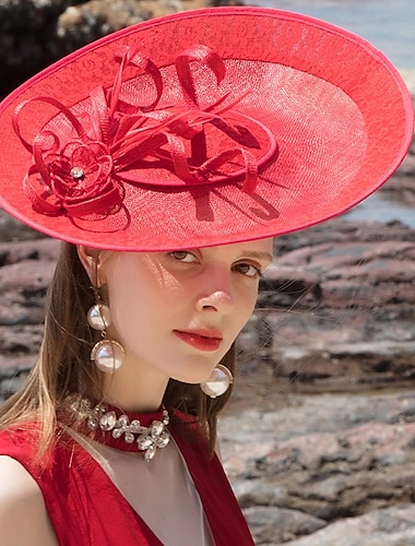  Sombreros Sinamay Bombín / Sombrero Cloché Sombrero Platillo Sombrero de copa Boda Fiesta de Té Elegante Boda Con Pluma Celada Sombreros
