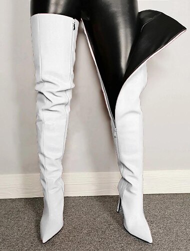  Schwarze Overknee-Stiefel aus Kunstleder für Damen – sexy Stilettoabsätze mit spitzer Spitze für den Abend