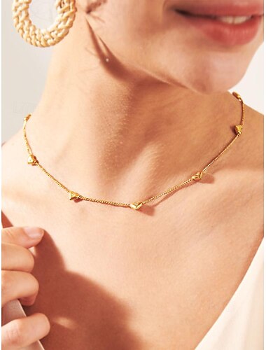  Damen Zierhaken Ketten Halskette Silber Gold Edelstahl Elegant Modisch Liebes-Herz
