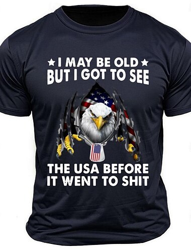  Veteranstag Herren Patriot Patriotisch Veteran Zitat  Sprüche Adler T-Shirt Tee Oberteil Kurzarm T-Shirt Rundhals-Shirt Sport Klassiker Lässig Street Sport Outdoor Hellblau Schwarz Weiß