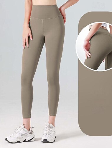  女性用 ジム用レギンス ジョガーパンツ レギンス ベーシック ライトウェイト ハイウエスト ヨガ フィットネス ジムトレーニング パンツ ライトブラウン ブラック ホワイト 秋 冬 スポーツ アクティブウェア マイクロエラスティック タイト