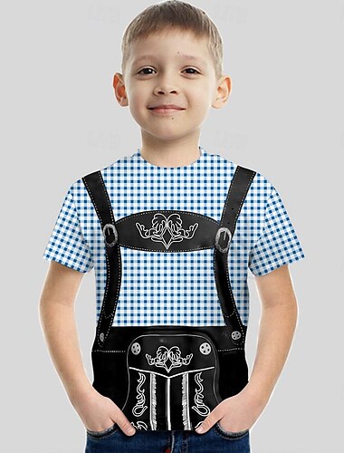  Karnival Jungen 3D Graphic T-Shirt & Rock Rosa Blau Kurzarm 3D-Druck Sommer Vintage Modisch kinderkleidung 3-12 Jahre Rundhalsausschnitt Leistung Party Regular Fit