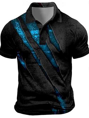 Herren Grafik Golfshirt Kurzarm Polo-Shirts Hemden mit Kragen Urlaubskleidung Rave-Kleidung Party-Outfits Knöpfe 3D-Druck Sommer Frühling Schwarz Blau Purpur