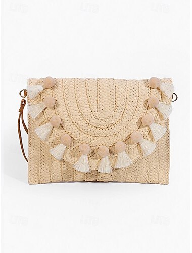 Damen-Clutch aus Stroh im Boho-Chic-Stil mit Quastendetail für abendliche Zusammenkünfte und besondere Anlässe