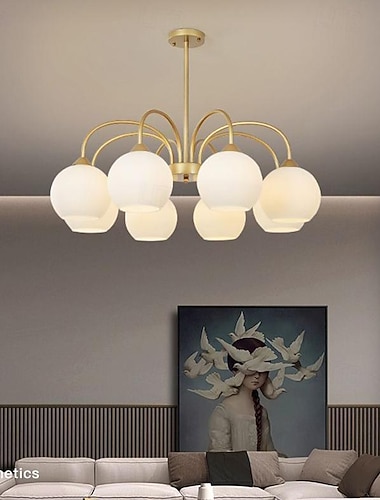  led taklampa 65/85cm 6/8-ljus mitten av århundradet modern e27 ljuskrona stor vit glob sputnik vintage mässing infälld taklampa köksö pendellampa frostat glas kula pendellampa 110-240v