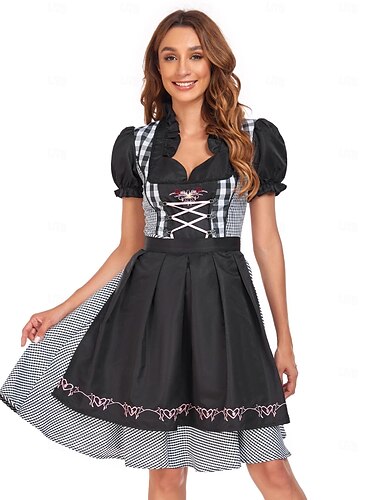  Oktoberfest فساتين فستان درندل Trachtenkleader أكتوبرفست البافارية البافارية فستان تنكري تقليدي المراعي نسائي قماش النمط التقليدي فستان مئزر