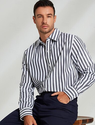  Voor heren Overhemd Button-down overhemd Effen Kleur Formeel Bruiloft Zwart Lange mouw Strijkijzer Lente & Herfst Kleding Knop