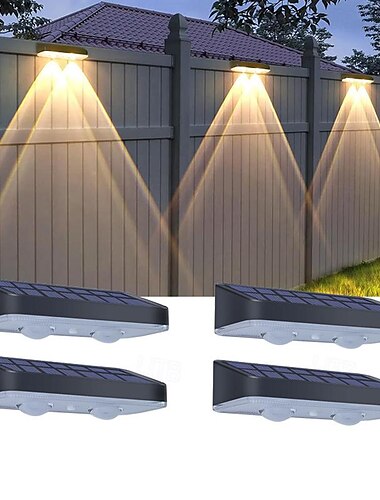  Lampes solaires de clôture, lampes solaires de terrasse extérieures étanches, applique murale Sola tricolore à intensité variable pour cour, porche, décoration d'ambiance, lampe de paysage, lampe de lavage murale solaire 1/2/4 pièces
