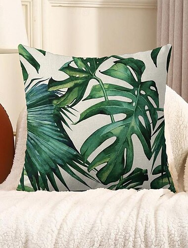  Kissenbezug 1 Stück weich floral&amp;Pflanzen quadratische Kissenbezug Kissenbezug für Sofa Schlafzimmer überlegene Qualität maschinenwaschbar Outdoor Kunstleinen Kissen für Sofa Couch Bett Stuhl grün