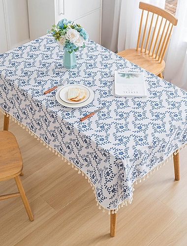  Nappe à franges 100% coton avec pompon plante florale