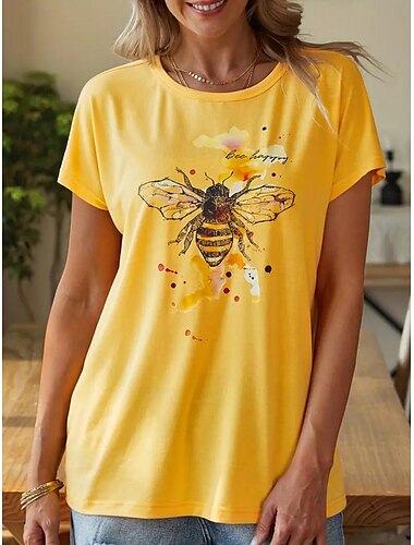  Dames T-shirt Bijen Stijlvol Casual Korte mouw Strakke ronde hals Normale tops Dagelijks Afdrukken Geel Blozend Roze blauw Groen Zomer