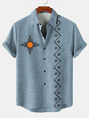  Herren Hemd leinenhemd Retro-Shirts Vintage-Shirt Ethnisches Hemd Täglich Blau Grün Kaki Kurzarm Umlegekragen Sommer Frühling Bekleidung