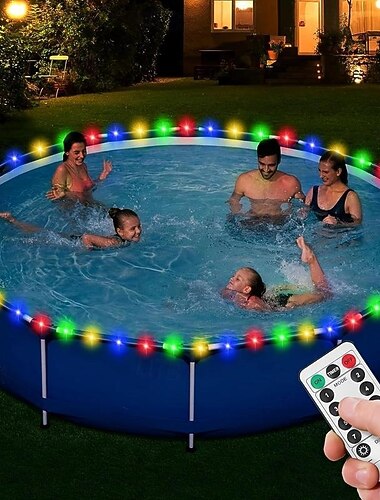  1st 20m 200leds vattentäta led-ljus för poolfälg, nedsänkbara fälgljus med färgskiftande fjärrkontroll, batteridriven för cirkulära pooler ovan jord ljusa hållbara ljusslingor