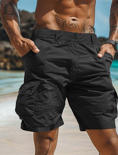  Herren Cargo Shorts Kurze Hosen Shorts Kurze Hosen Lässige Shorts Knopf Multi Pocket Glatt Komfort Weich Knielänge Outdoor Täglich Strand Modisch Strassenmode Armeegrün Schwarz Mikro-elastisch