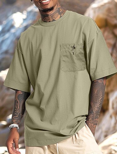  Voor heren Shirt met korte mouwen T-shirt Korte mouw Strakke ronde hals Zomer Effen Kleur Dagelijks Street Style Zak Elastisch ontwerp met trekkoord Buiten Straat Causaal Drak Grijs Groen Marineblauw