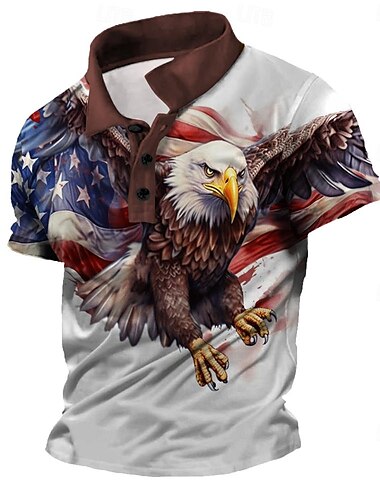  Herr Amerikanska flaggan Veteraner Pikétröjor Golftröja Kortärmad Polotröjor Skjortor med krage Streetwear Semesterkläder Festkläder Knappar 3D-utskrift Vår & sommar Vit Blå