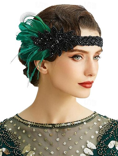  1920-tallet Den store Gatsby Flapperpannebånd i 1920-stil Den store Gatsby Bryllupsgjest Krageløs Kostyme Dame Halloween Karneval Maskerade Fest Maskerade Bryllupsmottagelse Voksne Hårbånd Alle
