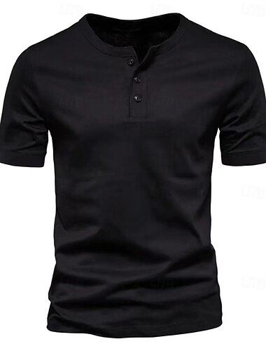  Homens Camiseta Camisa Henley Tecido Henley Casual Feriado Manga Curta Roupa Moda Leve Músculo Grande e Alto