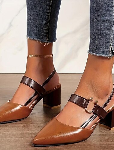  dampumpar med slingback blockhäl i två färger – eleganta slip-on skor med spetsad tå med guldaccent för kontor, fester och formella evenemang