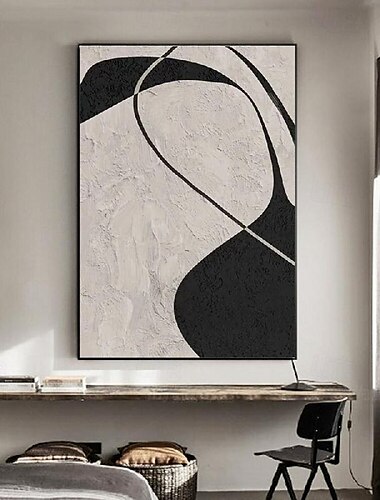  絵画 手作り 白黒 抽象 油絵 手描き 侘び寂び 抽象画 壁アート アートワーク モダン 抽象 油絵 幾何学的 絵画 壁アート 家庭用