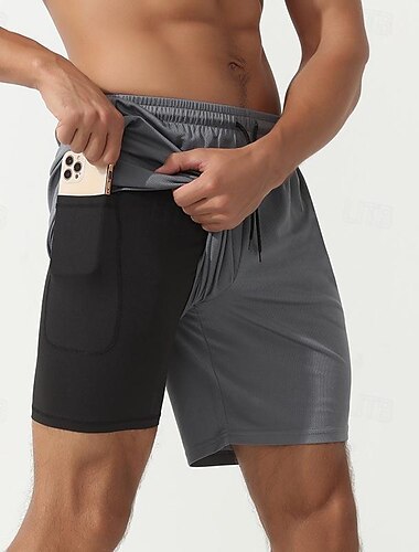  Herren kurze Sporthose Laufshorts kurze hosen Trainingsshorts Sweatshirts Tasche 2 in 1 Elastischer Bund Kurze Hose Outdoor Sport & Natur Sportlich Schnelltrocknend Leichtgewichtig Weich Marathon