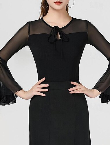  Latein-Tanz oben Pure Farbe Farbaufsatz Tüll Damen Leistung Ausbildung Ärmellos Hoch Polyester
