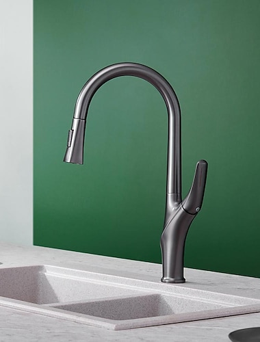  Keuken Kraan - Enkele handgreep, één gat Chroom / Nikkel Geborsteld / Galvanisch verzilveren Pull-out / Pull-down / Standaard uitloop / Hoge / hoge boog Middenset Modern eigentijds Kitchen Taps