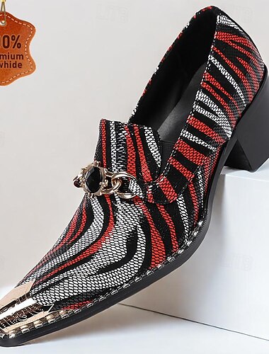  Loafer aus hochwertigem Rindsleder im Punk-Stil für Herren – Slipper mit Zebra-Print, Goldkette und Zehenkappe aus Metall