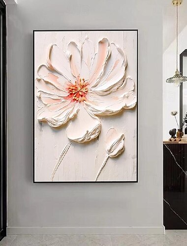  pintado à mão pintura a óleo de flor rosa branca sobre tela artesanal textura 3d pintura de flor abstrata arte de flor rosa pintura personalizada para sala de estar decoração de parede de quarto