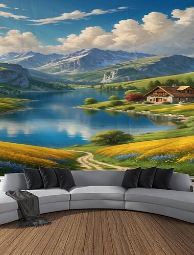  Natur Wandteppich Wand Kunst große Wandteppich Wandbild Dekor Fotografie Hintergrund Decke Vorhang Haus Schlafzimmer Wohnzimmer Dekoration Ölgemälde Fluss Wandtuch XXL Natur