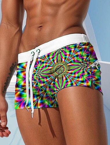  Herren Optische Täuschung Geometrisches Muster Badehosen Badeshorts Boardshorts Mittlere Taille Mode Designer Surfen Ferien Strand Tasche Kordelzug Elastischer Bund Designer Bekleidung