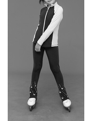  Eiskunstlauf Fleecejacke Eiskunstlaufhose Eiskunstlaufjacke mit Hose Damen Mädchen Eislaufen Jacke Strumpfhosen Outfits Blau+Hellblau Schwarz Weiß Blau Rosa Patchwork Daumenloch Spandex Dehnbar