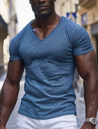  Hombre Camiseta Camisas que absorben la humedad Manga Corta Escote en Pico Plano Deportes Básico Casual Casual Bleu Ciel Negro Blanco Camiseta superior para hombre