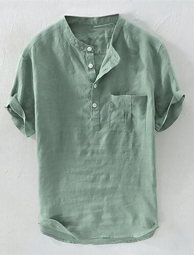  Herren Hemd Hemd mit chinesischem Kragen Hemd mit Stehkragen Popover-Hemd Freizeithemd Einfach Urlaub Straße Weiß Gelb Himmelblau Grün Kurzarm Stehkragen Sommer Bekleidung Button-Down
