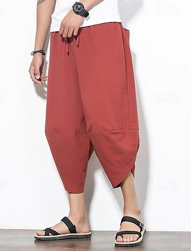  Herren Sommerhose Lange Unterhosen Haremshose Tasche Kordelzug Elastischer Bund Einfach Komfort Atmungsaktiv Wadenlang Urlaub Täglich Ferien Hawaiianisch Boho Schwarz Rote