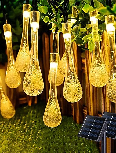  Solar Outdoor String Lights, Total 10M-100Leds Teardrop Water Drop Lights, Solar Christmas Lights Outdoor Waterproof for Garden Patio Yard Tree Party Christmas Decor