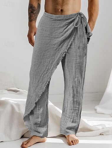  Herren Leinenhose Hose Hosen Sommerhosen Kordelzug Elastische Taille Gerade geschnitten Glatt Komfort Atmungsaktiv In voller Länge Casual Täglich Festtage Modisch Klassicher Stil Weiß Braun