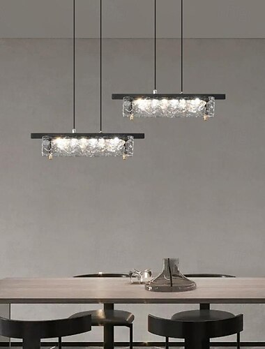  LED Pendant Light 3-Color Light 35/50/65cm 1/2/3-Light Rectangle Brass Black Chandelier Modern Rectangular Pendant Lighting Fixture for Dining Room Kitchen Island Bedroom 220-240V
